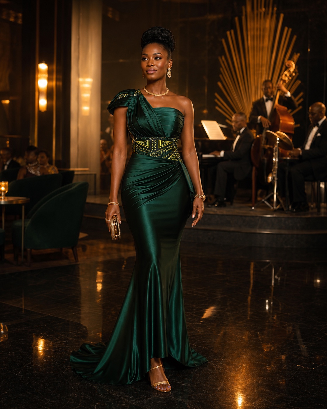 Émeraude sculpturale — inspiration de tenue de gala