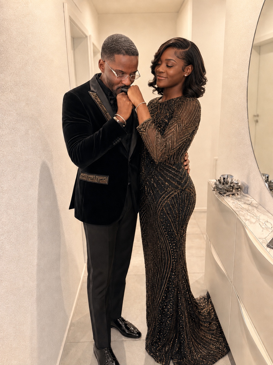 Emmanuel embrassant la main de Roselyne